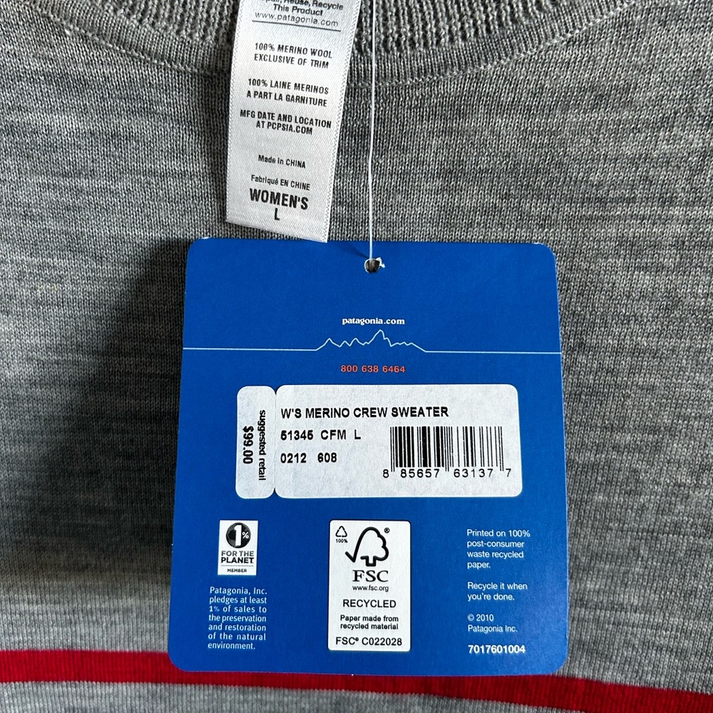 Patagonia Women’s Long Sleeve Gray and Red Striped Tee - Picture 4 of 5